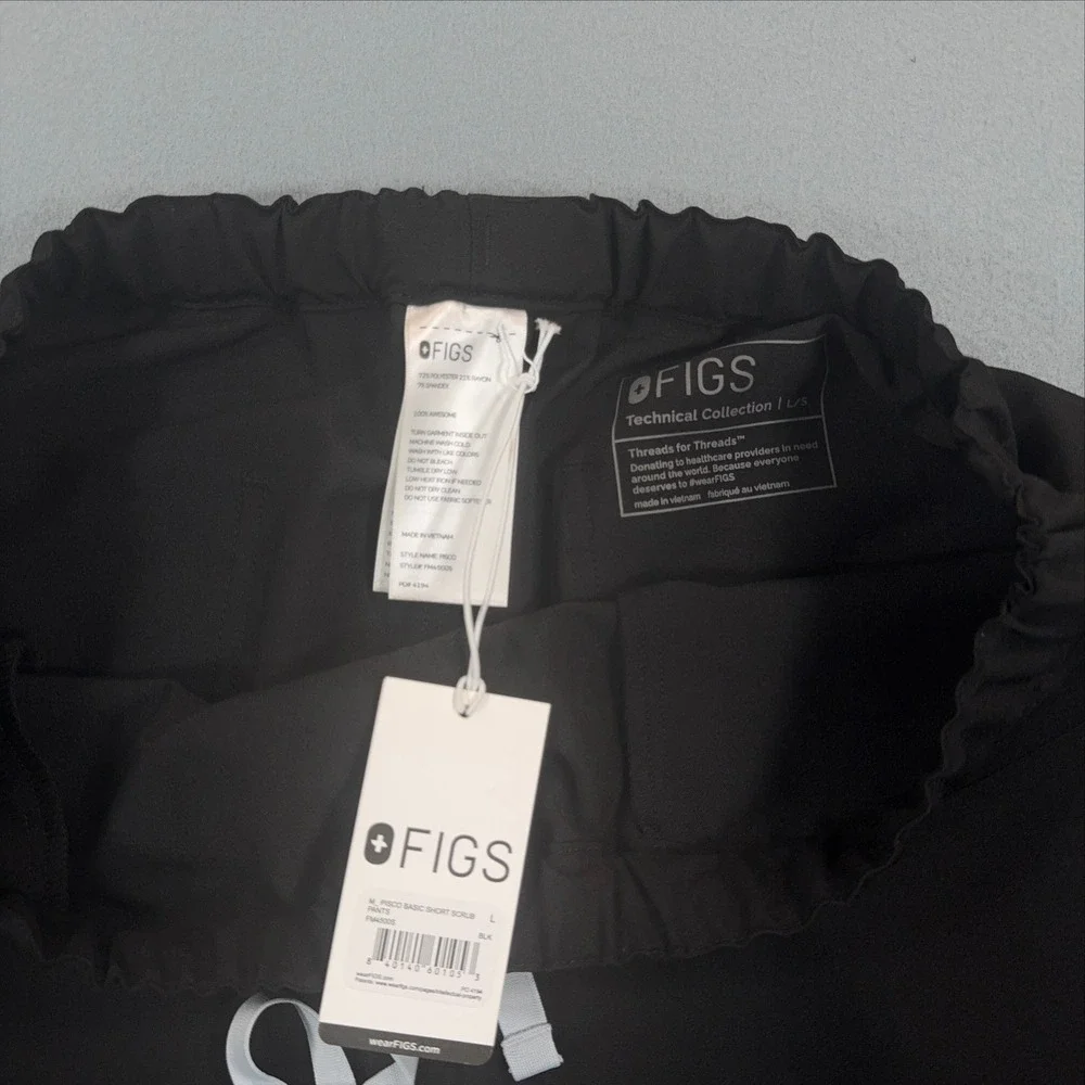 NWT FIGS Pisco Basic Short Scrub Pants Black Drawstring Technical Collection